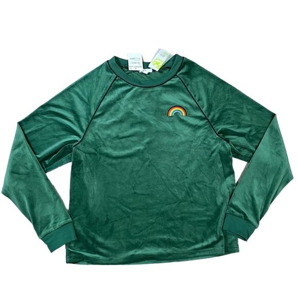 Nordstrom BP Rainbow Embroidery Velour Sweatshirt Raglan Sleeve Top Green S - Picture 2 of 9
